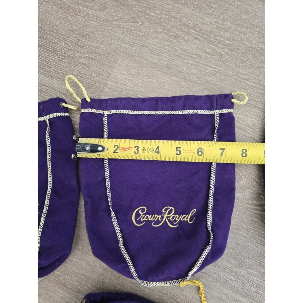 Crown Royale Purple Drawstring Bags Lot of 4 Mixed Sizes GoldEmbroidery Crafting